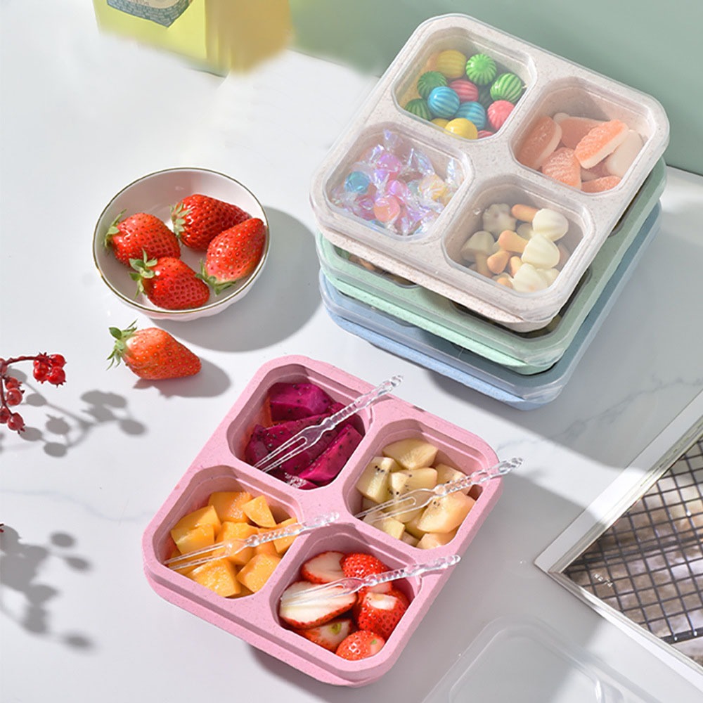 Food Prep Snacks - 1pc Reusable Wheat Straw 4 Compartments