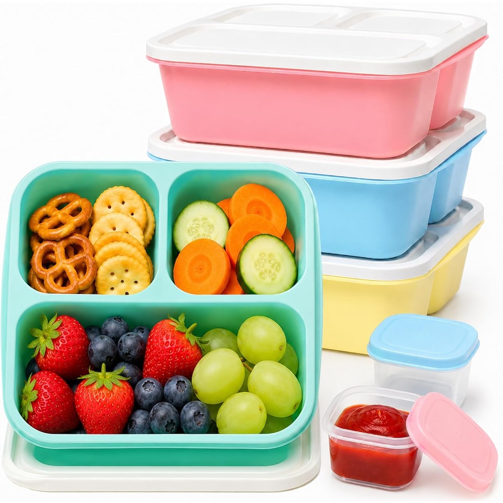 Food And Snacks For Picnic - 3 Compartment Bento Box Snack Containers