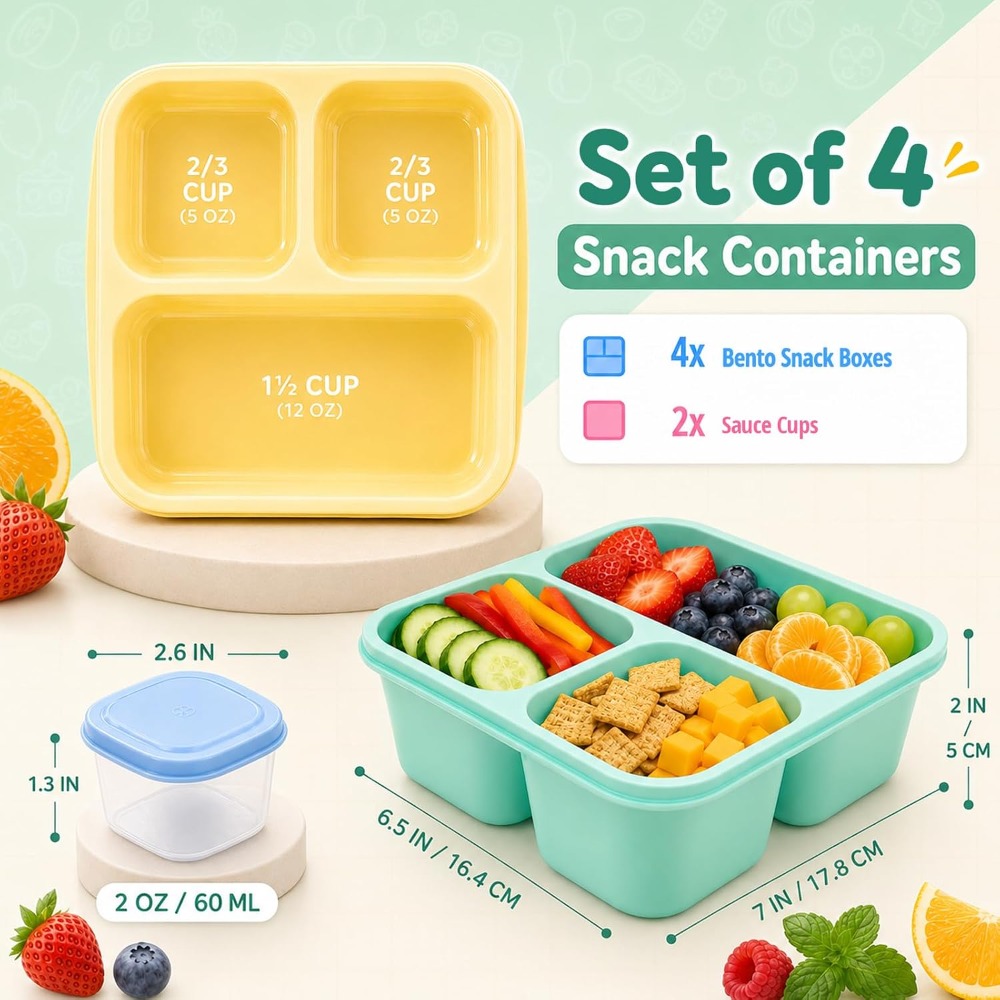 3 Compartment Bento Box Snack  - огляд і ціна Food And Snacks For Picnic